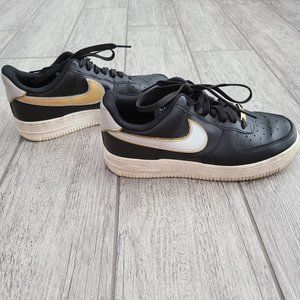 Nike Air Air Force 1 women's sneakers black white and gold size 7